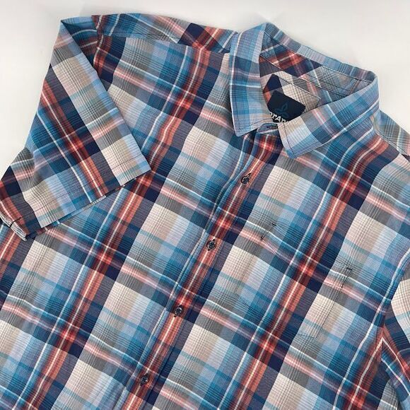 Prana Plaid Short Sleeve Button Down Shirt Casual Cotton Blend XL‎ - Picture 1 of 8